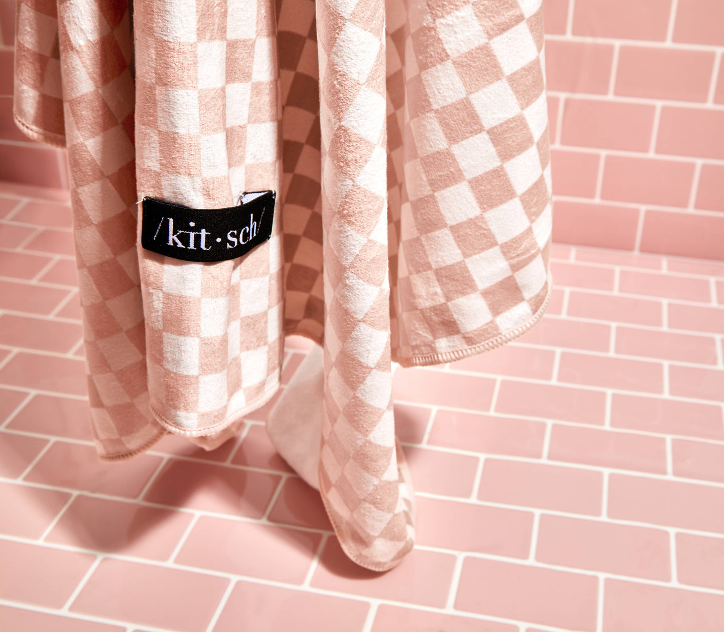 Extra Large Hair Towel Wrap - Terracotta Checker