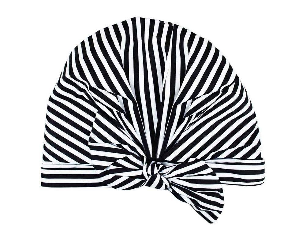 Luxe Shower Cap - Black and White Stripe